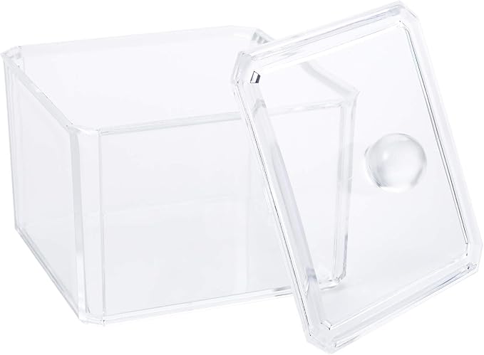 Hedume 4 Pack Swabs Dispenser Holder, 15 Oz Clear Acrylic Canister Set, Modern Square Bathroom Vanity Countertop Storage Organizer for Cotton Ball, Cotton Swab, Cottons Rounds, Bath Salts