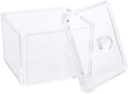 Hedume 4 Pack Swabs Dispenser Holder, 15 Oz Clear Acrylic Canister Set, Modern Square Bathroom Vanity Countertop Storage Organizer for Cotton Ball, Cotton Swab, Cottons Rounds, Bath Salts