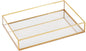 Gold Mirror Decorative Tray Jewelry Perfume Organizer Vanity Tray, Dresser Tray, Bathroom Bedroom Cosmetics Storage, Metal and Glass, Rectangular, 11.8"x7.9"x2"