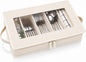 Joyfol Day Flatware Utensil Storage Case, Beige Silverware Storage Box Chest with Adjustable Dividers, Removable Cutlery Storage Holder with Zipper Lid for Organizing Spoon/Flatware/Knives