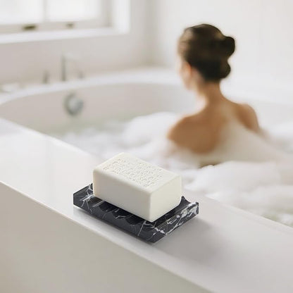 Real Luxurious Natural Marble Soap Dish for Shower,soap Dish for Bathroom,Non-Ceramic/Non-Resin Stone soap Tray（Black）