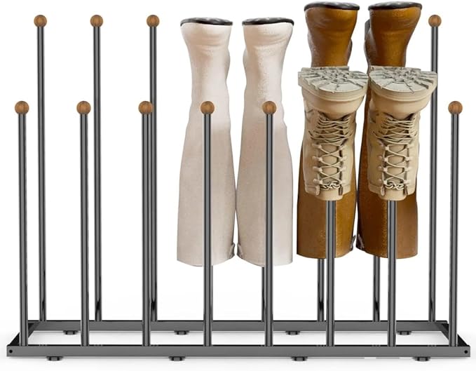 Boot Rack for Tall Boots, Free Standing Shoe Rack with 16 Posts, Holds 8 Pairs of Boots, Upside Down Storage Design Prevents Wrinkles & Creases, Metal Organizer for Closet, Entryway, Garage, Black