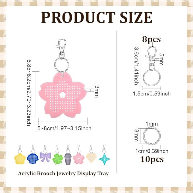 BENECREAT 8Sets Acrylic Pin Display Keychain, Acrylic Brooch Display Trays with Brass Jump Rings & Alloy Clasps for Badges Brooches & Enamel Pins Organizer, Shape Style