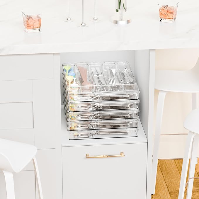 Yieach Clear Silverware Organizer with Lid - 12 inch Wide - Large Silverware Drawer Organizer & Tray and Utensil Drawer Organizers with Lid,BPA Free Plastic Flatware Drawers Organizers for Fork,Spoon