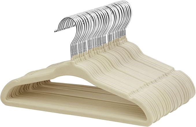 ManGotree Baby Velvet Clothes Hangers, Kids Toddler Children's Hangers for Clothes Space Saving Non-Slip (30 Pack, Beige)