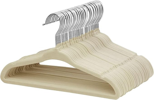 ManGotree Baby Velvet Clothes Hangers, Kids Toddler Children's Hangers for Clothes Space Saving Non-Slip (30 Pack, Beige)