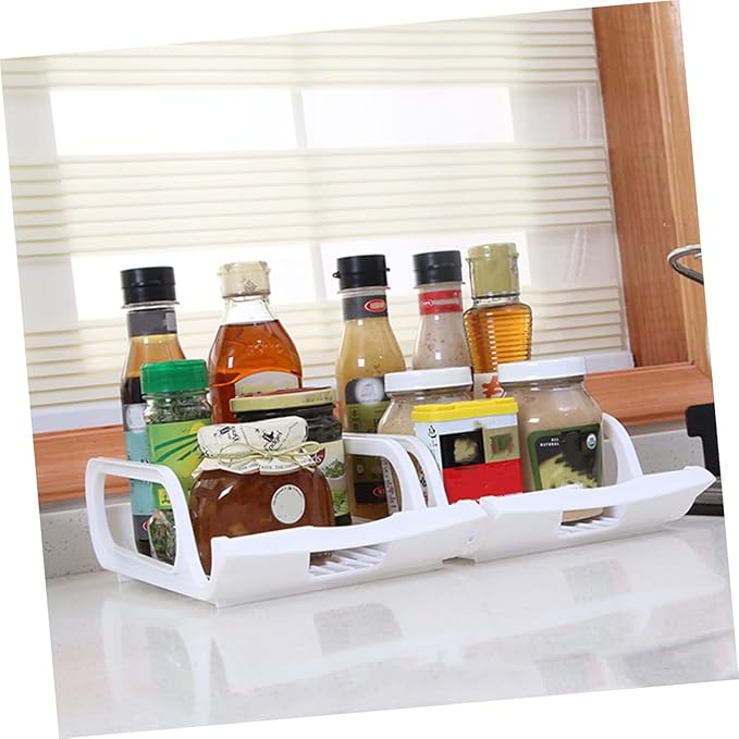 SHOWERORO 2pcs Stackable Refrigerator Beverage Storage Rack Practical Can Bowl Organizer for Beer Vegetables and Fruits Space-saving Cold Storage White