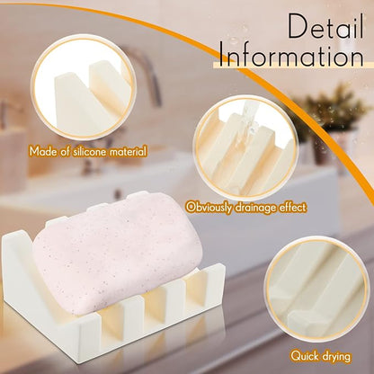 Cunhill 1 Piece Silicone Soap Dish Self Draining Soap Dish Shower Waterfall Bar Soap Holder Tray with Drain Soap Saver for Kitchen Bathroom Accessories (Cream White)