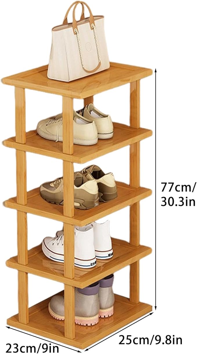 Vertical Shoe Rack - Wooden Space Saving Corner Shoe Shelf, 5 Tiers, No-Tool Need for Entryway, Closet