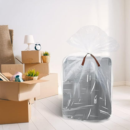 50 Pcs Large Clear Plastic Storage Bags 40 x 60 In Jumbo Plastic Furniture Cover Dustproof Moving Bags Moistureproof Suitcase Storage Bags for Luggage Comforter Chair Bike, 2 Mil, Ribbon Included