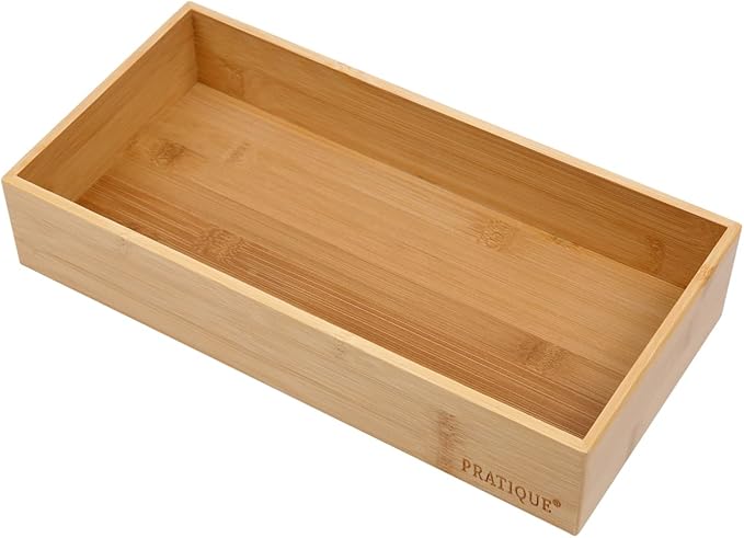 PRATIQUE Bamboo Drawer Organizer - Kitchen Utensil Organizer Silverware Tray Cutlery Holder，Office Desk Supplies and Accessories (12x5.9x2.6 inch)