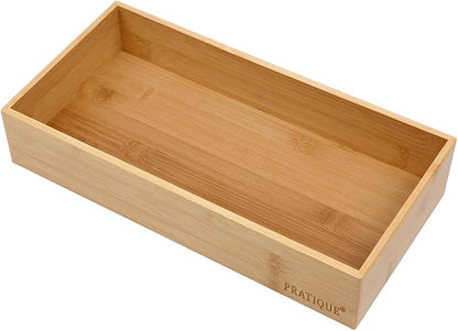 PRATIQUE Bamboo Drawer Organizer - Kitchen Utensil Organizer Silverware Tray Cutlery Holder，Office Desk Supplies and Accessories (12x5.9x2.6 inch)