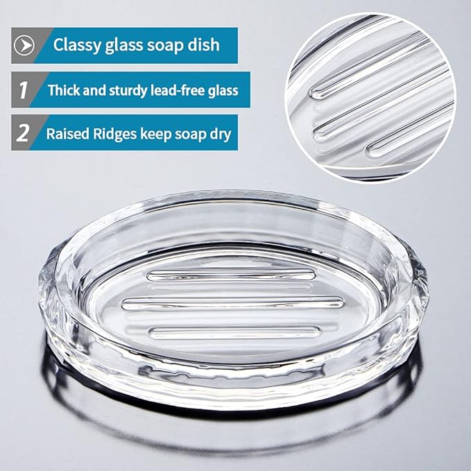 MDLUU 2-Pack Glass Bar Soap Dish, Sponge Holder Case, Decorative Soap Saver Tray for Shower, Bathtub, Bathroom Sink, Kitchen Sink (Oval)