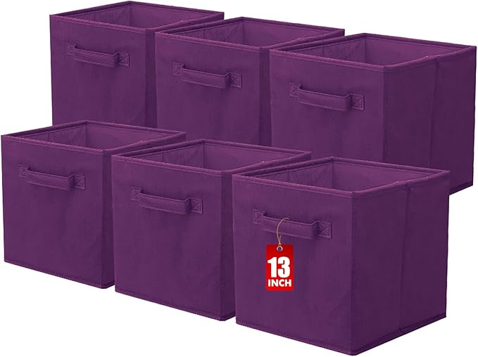ShellKingdom Storage Bins, Foldable Fabric Storage Cubes And Cloth Storage Organizer Drawer For Closet And Toys Storage, 13 X 13 X 13 INCH, 6 Pack (Purple)