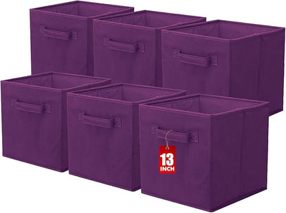 ShellKingdom Storage Bins, Foldable Fabric Storage Cubes And Cloth Storage Organizer Drawer For Closet And Toys Storage, 13 X 13 X 13 INCH, 6 Pack (Purple)