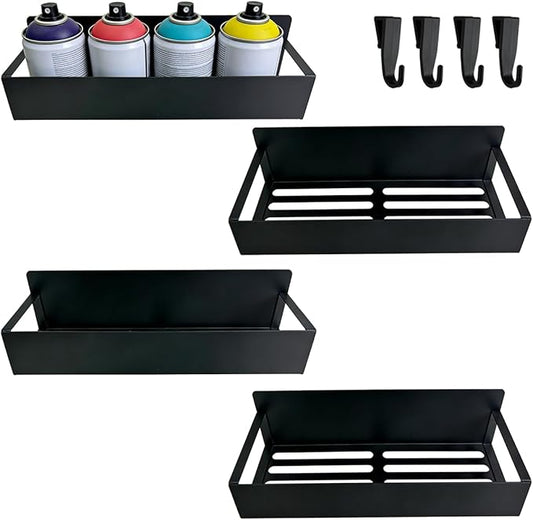 4 Pcs Magnetic Can Holder, Wall Spray Paint Can Holder, Magnetic Pry Bar Tool Box Accessories with Two Additional Hooks, for Garages, Auto Care Shops Home Workshops And Storage Racks (Black)