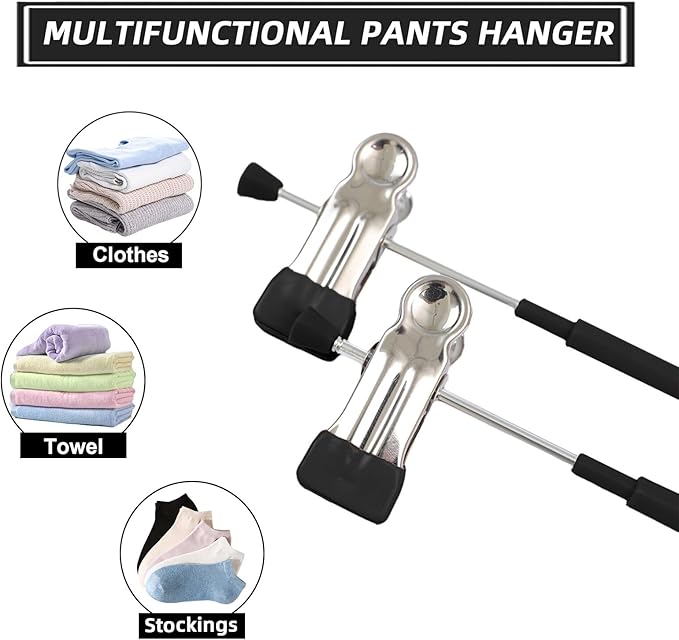 Non-Marking Anti-Slip Pants Hanger and Clip, Space-Saving, for Jeans, Long Pants, Skirts and Shorts - Durable (20, Black)