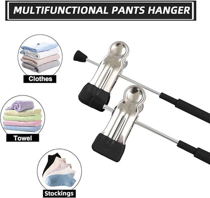 Non-Marking Anti-Slip Pants Hanger and Clip, Space-Saving, for Jeans, Long Pants, Skirts and Shorts - Durable (20, Black)