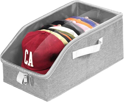 Livelab Hat Organizer for Baseball Caps, Hat Storage Holder Container for Closet Hold Up to 24 Caps with Clear Window, Hat Boxes for Home Storage | 2Pcs Grey