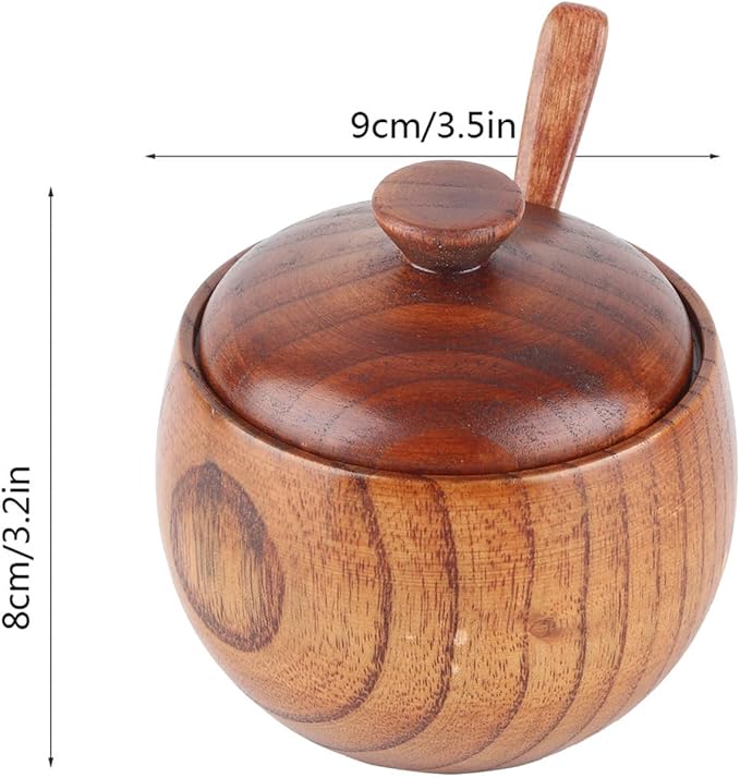 2Pcs Wood Spice Box, Salt Cellar with Lid and Spoon Salt Box Spice Jar Sugar Bowl Pepper Seasoning Container Holder