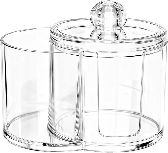 Dual-Compartment Cotton Swab & Pad Organizer with Removable Dustproof Lid, Bathroom Accessories Storage Organizer for Swabs, Cotton-Pads(COLOR:Transparent)