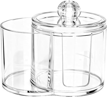 Dual-Compartment Cotton Swab & Pad Organizer with Removable Dustproof Lid, Bathroom Accessories Storage Organizer for Swabs, Cotton-Pads(COLOR:Transparent)