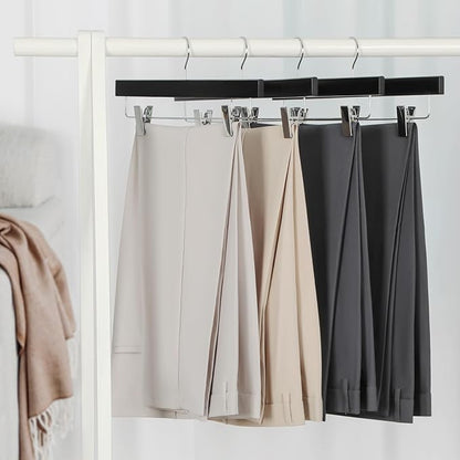TOPIA HANGER Black Wood Pants Hangers, Wooden Skirt Short Jeans Trouser Hanger with Smooth Surface 360° Swivel Hook Anti Rust 2 Adjustable Clips, 20 Pack, CT10PB20