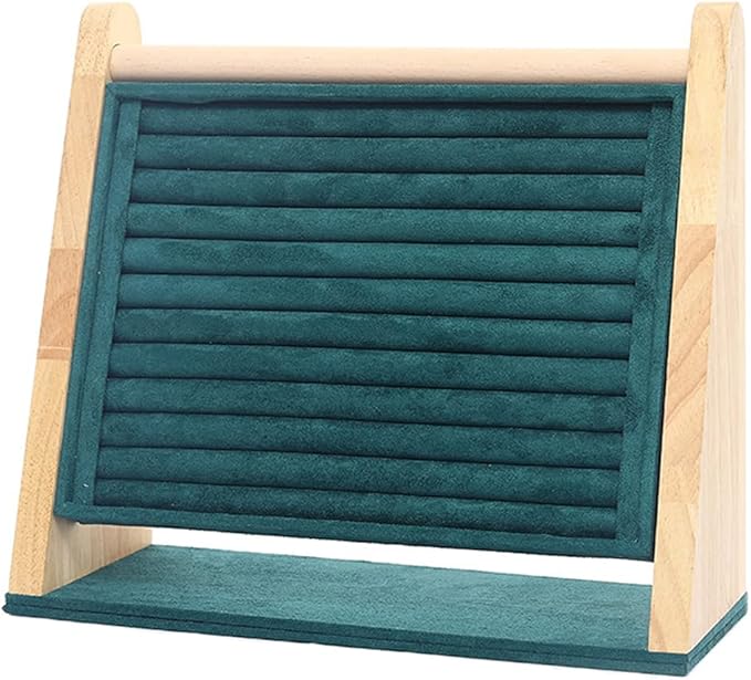 Vertical Solid Wooden Jewelry Storage Stand Large Capacity Hanging Organizer Display Board Rack with 10 Strip Slots for Chest Pin Earrings Jewelry Ring Small Ornament (Dark Green)