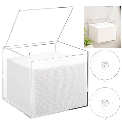 Yalikop Wall Mounted Disposable Facial Towel Storage Box Holder, Clear Acrylic Box for Clean Towels XL (Not Included), Disposable Face Towelettes Organization Container for Bathroom Cleansing Dry Wipe