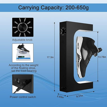 UVEHAS Floating Shoe Display Magnetic Levitation Sneaker Stand with LED Light Rotating Levitating Holder Rack for Shoes Collectors Advertising Exhibition Store Show Home Decoration, Black