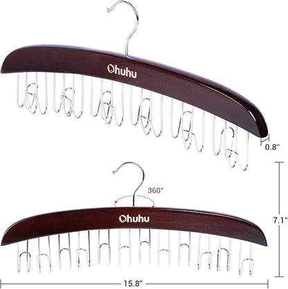 Belt Hanger Organizer for Closet: Ohuhu 12 Hooks Max 36 Belts Tie Rack Wooden Belt Holder for Storage 360 Degree Rotating Space Saver Organizer for Men Women Belt Tie Scarf Accessories-Walnut