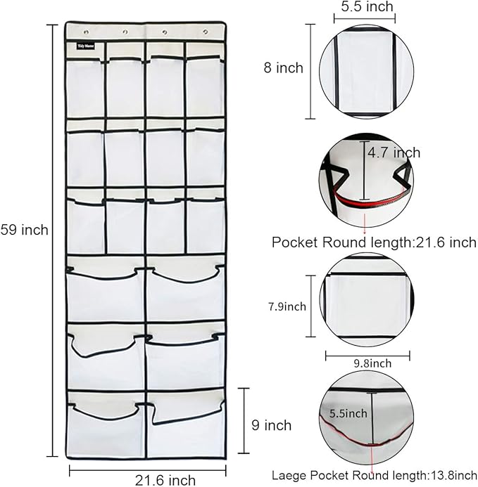 1 Pack Extra Large Hanging Over Door Shoe Organizers, Hanging Storage Shoe Rack for Closet, with 4 Hooks Shoes Holder for Closet Bedroom, 12+6Pockets White (59 x 21.6 inch)