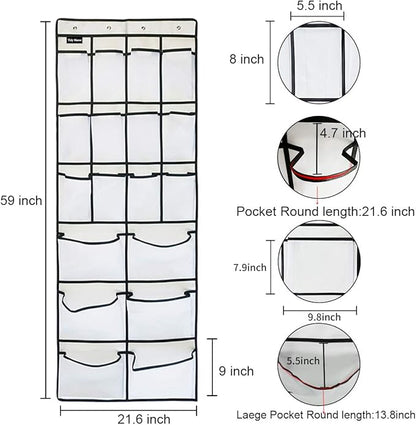 1 Pack Extra Large Hanging Over Door Shoe Organizers, Hanging Storage Shoe Rack for Closet, with 4 Hooks Shoes Holder for Closet Bedroom, 12+6Pockets White (59 x 21.6 inch)