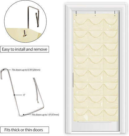 Dofilachy Hat Rack - Hat Organizer - Hat Racks for Baseball Caps, Visible Hat Holder - Baseball Hat Rack for Wall Door with 3 Hooks, 24 Deep Pockets (Beige,large)