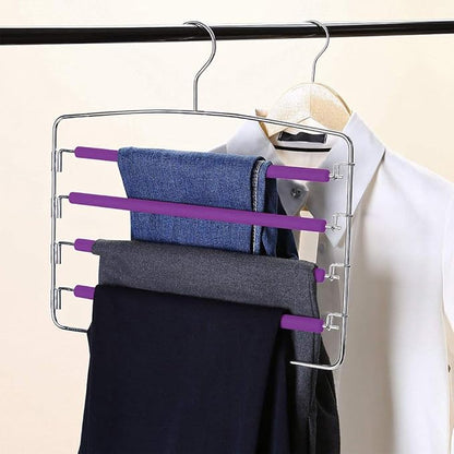 Swing Arm Pant Hangers 2 Pack Non-Slip Multi Layers Removeable Stainless Steel Pant Jean Slack Hangers Foam Padded Rotatable Hook for Space Saving Clothes Trousers Closet Organizer