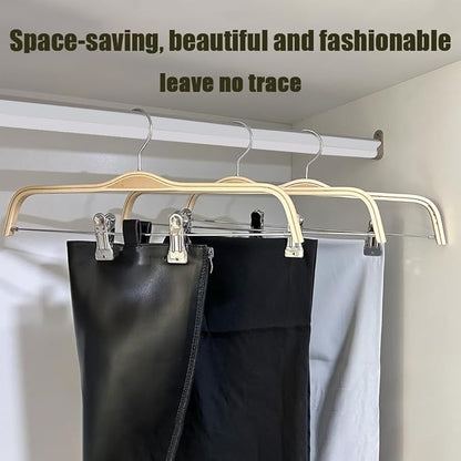 30 Pack 14.5" Natural Wooden Pants Hangers, Clothes Display Wood Skirt Hanger Bottom Hangers Metal Adjustable Clips Hanger for Slacks, Jeans, Shorts
