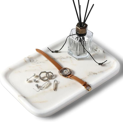 Koville Marble Tray, 12"x8" Marble Vanity Tray for Countertop Bathroom Kitchen Dresser, Decorative Catchall Trays for Perfume Jewelry, Rectangular Stone Serving Tray(Oriental Calacatta