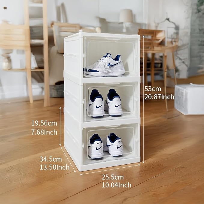3-Tier Foldable Shoe Storage Box, Clear Door Plastic Organizer For Closet, No-Assembly Shoe Rack, Foldable Shoe Cabinet With Clear Door.2 Pack