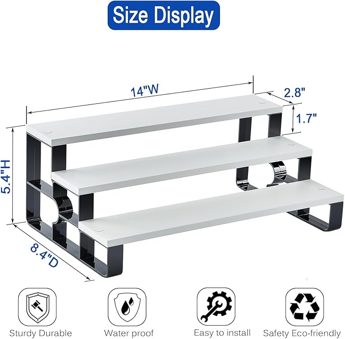Cologne Organizer for Women,3 Tier Bathroom Organizer,Makeup Organizers,Perfume Stand for Dresser,Wooden Display Riser for Vanity,Bedroom,Waterproof(White-Width=14")