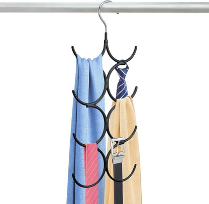 Yizhi Scarf Hanger Organizer Holder, No Snag Belt Rack Tie Hanger Sturdy 8 Hook Space Saving Closet Accessory Organizer for Scarves, Ties, Belts, Shawls, Pashminas and Jewelry (1, Black)