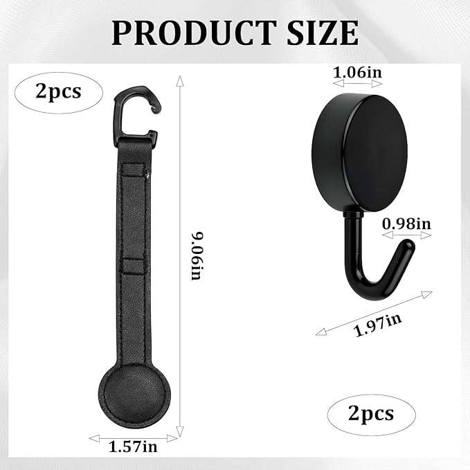 4Pcs Cowboy Hat Holder for Truck Set, Leather Magnetic Cap Clip, Cowboy Hat Holder, Adjustable Hat Organizer Suitable for Most Vehicle Storage(Black)