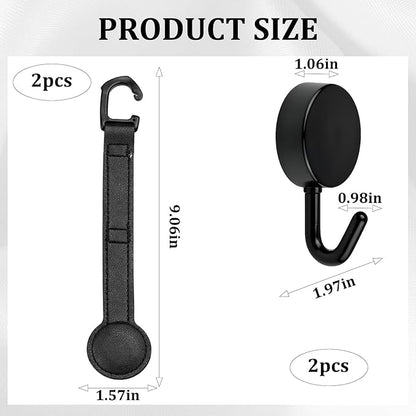 4Pcs Cowboy Hat Holder for Truck Set, Leather Magnetic Cap Clip, Cowboy Hat Holder, Adjustable Hat Organizer Suitable for Most Vehicle Storage(Black)