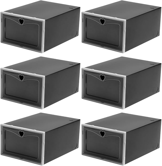 Ciieeo 6pcs Flip-top Shoe Boxes 33x23x14.5cm Plastic Sneaker Organizers Dustproof Stackable Shoe Storage for Men Home Closet