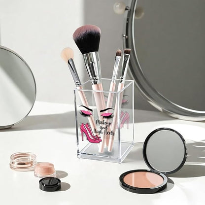 Makeup and High Heels Acrylic Brush Organizer Holder, High Heel Art Desk Acrylic Brushes Storage, Make Up Artist Gifts, Birthday Gifts for Women Wife Boss Lady Mom Friend Makeup Lovers