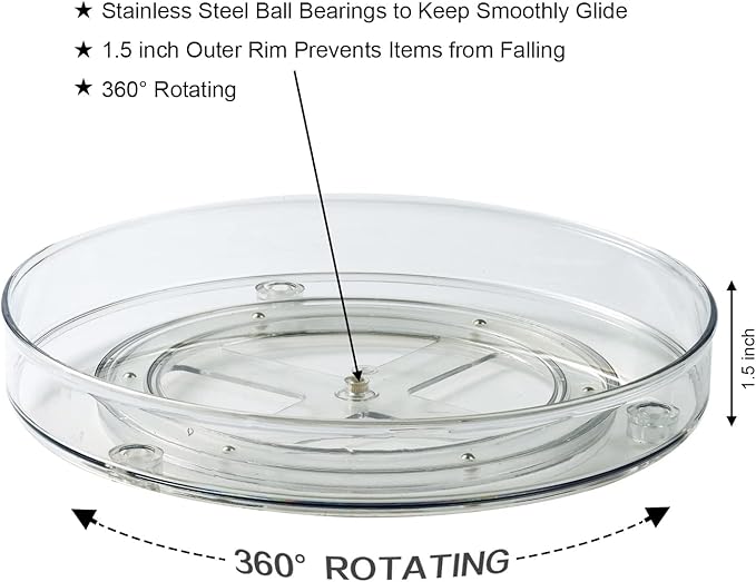 Amolliar 11" Clear Lazy Susan Organizer - 360° Rotating Turntable Organizer for Kitchen, Fridge, Pantry, Countertop, Under Sink & Bathroom, Spice Condiment Organizer Space-Saving Storage Tray 1 Pack