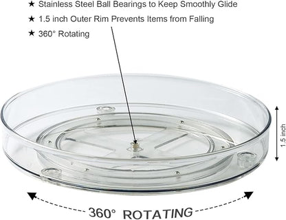 Amolliar 11" Clear Lazy Susan Organizer - 360° Rotating Turntable Organizer for Kitchen, Fridge, Pantry, Countertop, Under Sink & Bathroom, Spice Condiment Organizer Space-Saving Storage Tray 1 Pack