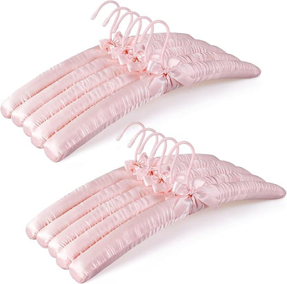 TOPIA HANGER Padded Hangers for Women Clothing,17-inch Satin Hangers 10 Pack Thick Foam Padded No Shoulder Bump for Sweaters, Coat, Blouses, Dresses-Pink,CT18P-10