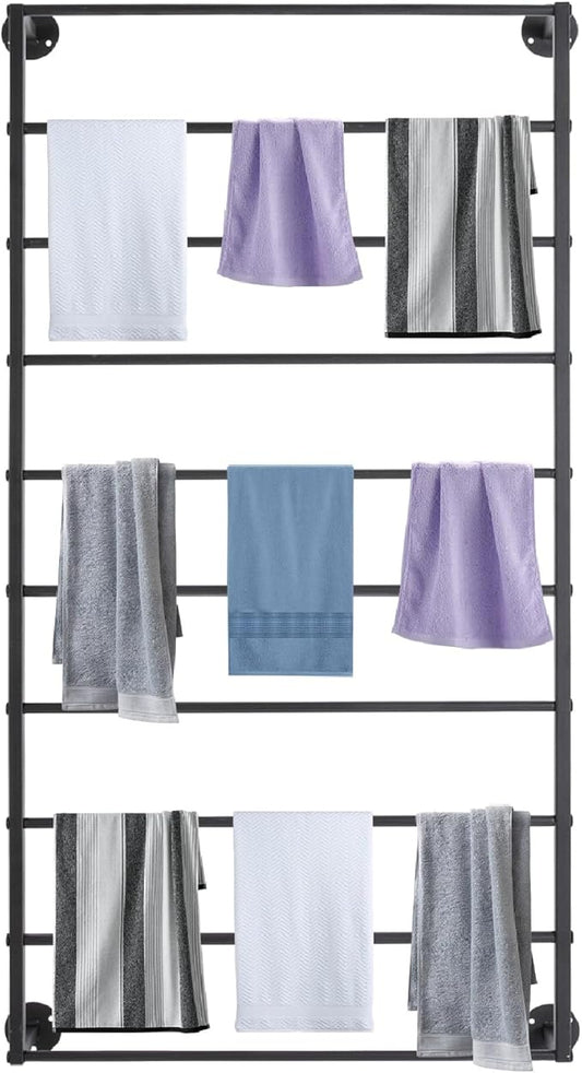 Wall Mounted Scarf Rack 10 Tier Scarf Display Stand Black Metal Scarf Holder Organizer Rack Commercial Clothing Store Wall Mounted Ribbon Storage Rack for Towel Scarf Ribbon