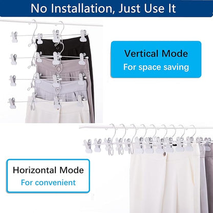 13 Inch White Heavy Duty Add-on Stackable Metal Hanger for Trousers Pants Skirt with Extra Strong Clips Pack of 10