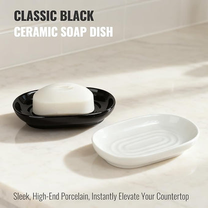 AIMAIAIMAI Black Ceramic Soap Dish, Minimalist Bar Soap Holder - Elegant Hostess Gift, Housewarming Gift for New Home, Decorative Soap Tray for Bathroom, Kitchen